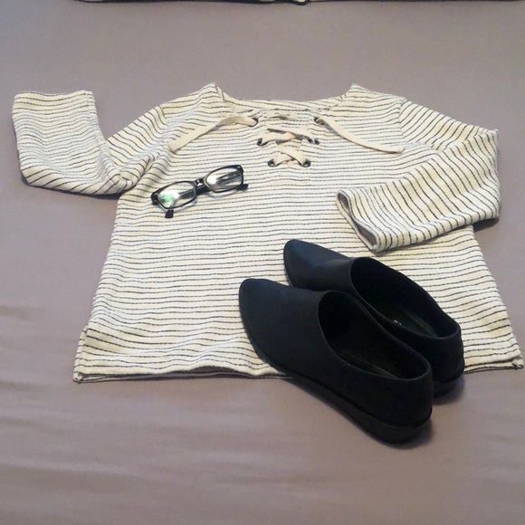 Madewell Tops - MADEWELL Striped Lace-Up Sweatshirt